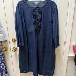 Draper James NWOT Denim Shift Dress with Ruffle Placket